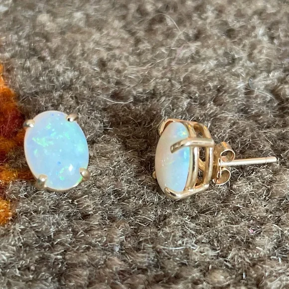 Opal Earrings in 14k Basket Settings - Picture 3 of 7